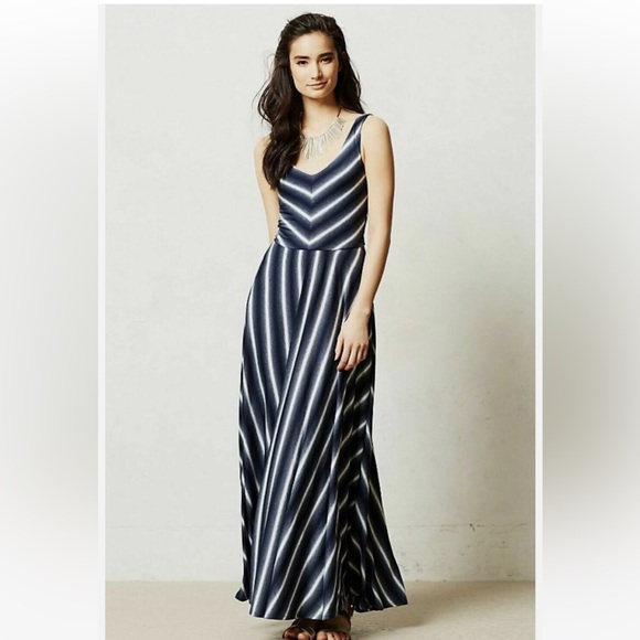 Anthropologie New Puella Soft Striped Blue White Caftan Maxi Dress - Picture 2 of 4